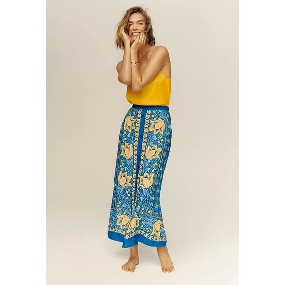 Anthropologie Dresses & Skirts - Anthropologie Maeve Blue Buttoned CORNELIA Floral Print Maxi Skirt EUC Size 6